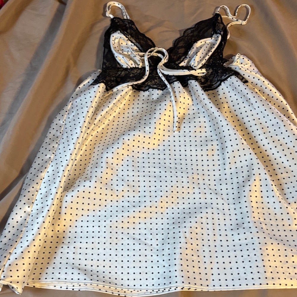 Victoria's Secret Black Lace and White Polka Dot Chemise